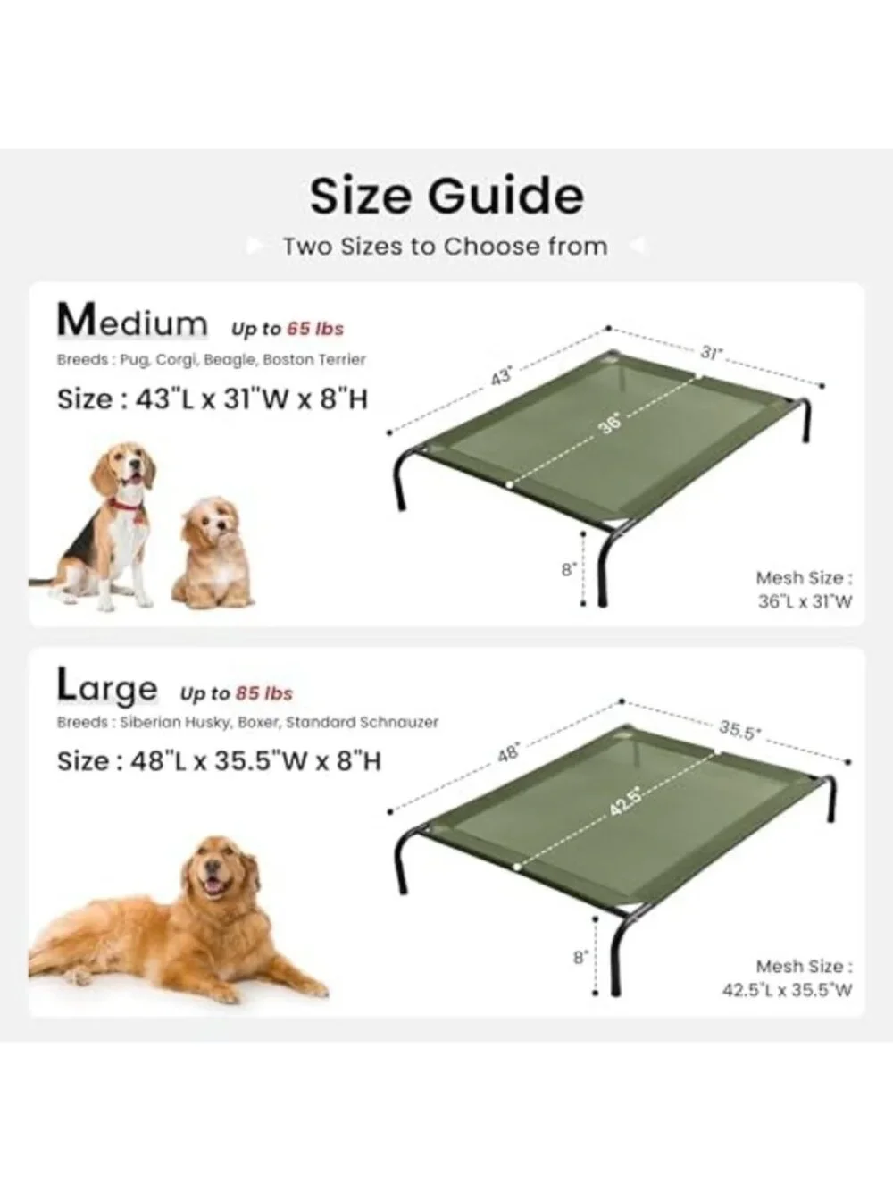 Elevated Cooling Dog Bed for Large Pets, Portable Indoor/Outdoor Cot, Durable